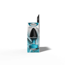 Packaging of Viben Eluxe Vibrating Gem Anal Plug Medium Blue Ombre, showcasing its design and actual size dimensions.