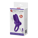 Pretty Love Vibrating Cock Ring II Purple packaging featuring a silicone design and 10 vibration functions.