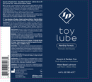 ID Toy Lube Water Based 4.4 Fl Oz Bottle label showing non-drip formula and glycerin & paraben free details.