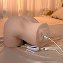 Squirt For Me XL Riley Reid Movie & Realistic Squirting Stroker charging with remote on bed.