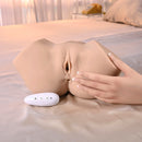 Squirt For Me Sasha Grey Realistic Masturbator with Movie placed on a bed with a control device beside it.