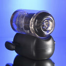 Zero Tolerance Hold Me Tight Heated Stroker Black on a reflective surface with a blue background.