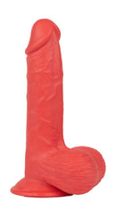 Get Lucky Real Skin Mr Ruby 7.5 Inch Dual Layer Dildo Red showcasing lifelike design in red color.