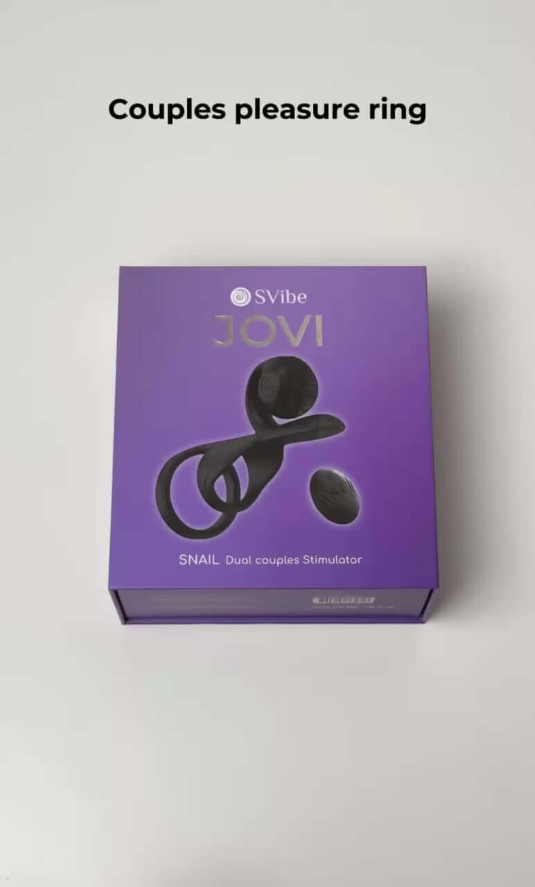 SVibe Snail Jovi Couples Ring Black packaging showcasing the couples pleasure ring design.