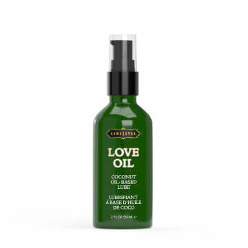 LOVE OIL Coconut Lube 2oz bottle, organic oil-based lubricant and body glide with coconut, avocado, and sea buckthorn oils.