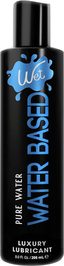 Wet Original Water Based Lubricant 9 Fl Oz bottle with blue and black design, perfect for intimate moments.
