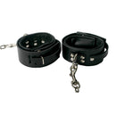 Strict Leather Sling and Stirrups black leather restraints with silver hardware for bondage play.
