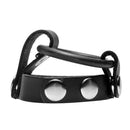 Strict Leather Cock Ring Harness Black featuring a snug rubber cock ring and an adjustable leather ball ring.