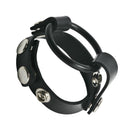 Strict Leather Rubber Cock Ring Harness Black featuring flexible rubber and sleek design for enhanced support and display.