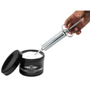 Master Series Grease Gun Stainless Steel Lube Launcher dispensing lubricant from a jar for precise application.