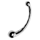 Master Series Chrome Crescent Dual Ended Dildo with a shiny steel finish and curved design for versatile pleasure.