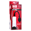 Size Matters Beginner Penis Pump Black packaging featuring a see-thru cylinder and squeeze pump for enhanced functionality.