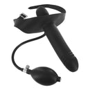 Master Series Inflatable Gag with Dildo Black, featuring an inflatable mouth gag and external dildo for bondage play.