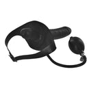 Master Series Inflatable Gag with Dildo Black, featuring a mouth gag with an outward dildo for bondage play.