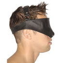 Strict Leather Upper Face Mask Small Medium Black on model enhancing sensory deprivation during bondage play.