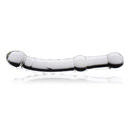 Prana Thrusting Wand 9 Inch Glass Dildo Clear showcasing a sculptural, crystal-clear design with textured surface.