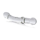 Prana Thrusting Wand 9 Inch Glass Dildo Clear showcasing its elegant curves and textured design for enhanced pleasure.