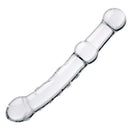 Prana Thrusting Wand 9 Inch Glass Dildo Clear, featuring a crystal-clear design with stimulating raised pleasure buds.