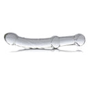 Prana Thrusting Wand 9 Inch Glass Dildo Clear showcasing its elegant curves and textured design for stimulation.