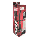Size Matters Deluxe Trigger Penis Pump with Gauge packaging featuring a trigger pump and pressure gauge.