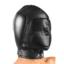 Strict Leather Padded Leather Hood Medium Large Black side view showcasing its padded design and adjustable collar.