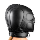 Strict Leather Padded Leather Hood Medium Large Black, sensory deprivation hood for immersive bondage play.