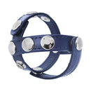 Strict Leather Cock and Ball Harness Blue featuring a bold blue design with metallic snaps.