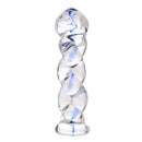 Prisms Erotic Glass Soma Twisted Glass Dildo showcasing elegant twisted design with subtle indigo wisp.