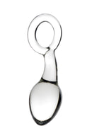 Prisms Devi Borosilicate Glass Anal Plug Clear with elegant teardrop shape and ringed handle for precise control.