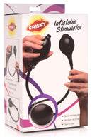 Frisky Inflatable Stimulator Anal Plug Black packaging showing hand pump and product features.