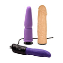 LoveBotz Versa Fuk Thrusting Sex Machine Black with purple and beige attachments for versatile pleasure.
