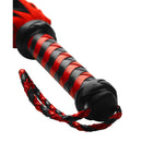 Strict Leather Short Suede Flogger Black and Red handle detail with braided red and black leather.
