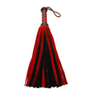Strict Leather Short Suede Flogger Black and Red with dramatic two-tone suede tails for sensation play.