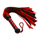 Strict Leather Short Suede Flogger Black and Red with suede tails for sensation play.