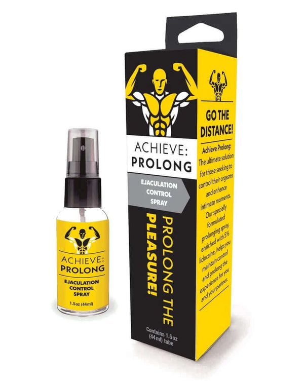 Achieve Prolong Spray 1 oz - Lidocaine-Based Delay Spray for Extended Pleasure with packaging