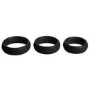 Trinity Men 3 Piece Silicone Cock Ring Set Black featuring three graduated silicone rings for enhanced pleasure.