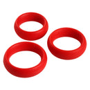 Trinity Vibes 3 Piece Silicone Cock Ring Set Red featuring three smooth, thick silicone rings in vibrant red.