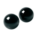 Master Series Jaded Glass Ben Wa Balls Green pair of sleek black glass spheres for pelvic floor training.