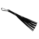 Frisky Short Vegan Leather Flogger Black with soft tails for impact play, measuring 15.75 inches.