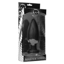 Master Series Colossus XXL Silicone Anal Suction Cup Plug in packaging, showcasing its sleek black design for advanced anal play.