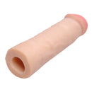 Size Matters Mega Enlarger Sleeve Penis Enhancer Flesh on a white background, showcasing its realistic design.