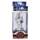 Prisms Erotic Glass Asvini Penis Anal Plug Clear in packaging, showcasing its sleek design and comforting bulb shape.
