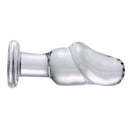Prisms Erotic Glass Asvini Penis Anal Plug Clear displayed on a white background, showcasing its sleek crystal-clear design.