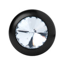 Master Series Spade Petite Jewel Aluminum Anal Plug Black featuring a sparkling crystal gem in a sleek black base.