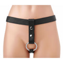 Strict Leather Slim Strap Dildo Harness Black showcased on a mannequin, emphasizing its sleek design.
