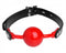 Master Series The Hush Gag Silicone Comfort Ball Gag in red with adjustable black straps for BDSM play.