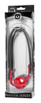 Master Series The Hush Gag silicone comfort ball gag in packaging showcasing adjustable, lockable design.
