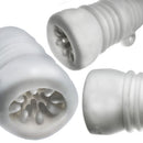 Oxballs Jackt Silicone Stroker White Ice showing detailed texture and design for enhanced sensation and suction.