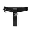 Strict Leather Adjustable Female Chastity Belt Black with secure buckle design and lockable features.