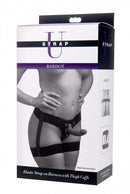 Strap U Bardot Garter Belt Style Strap On Harness Black packaging showing body-hugging design and thigh cuffs.